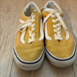 Yellow Low-Top Skate Sneakers with White Stripe vans